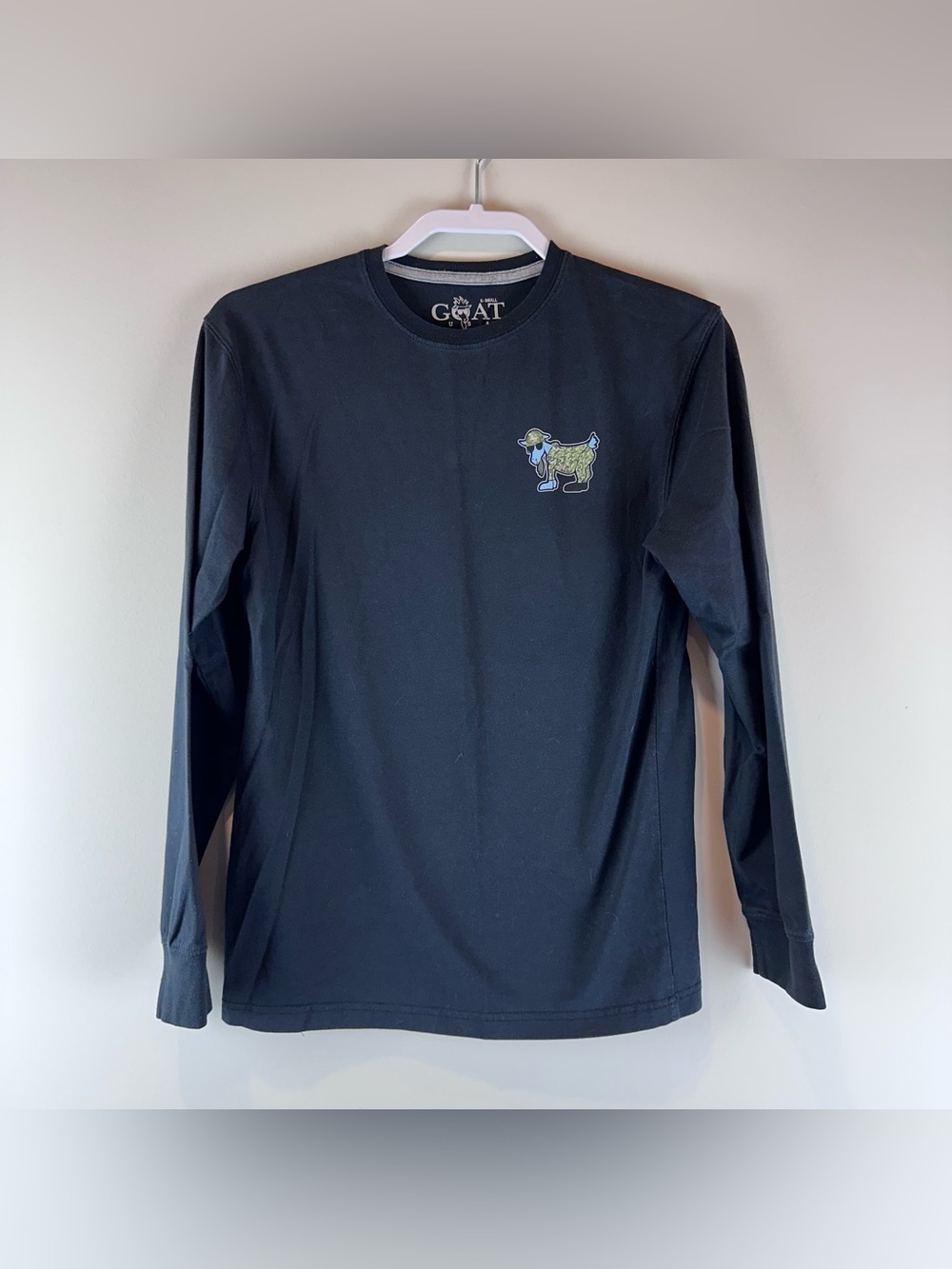 GOAT USA Black Camo American Army Americana Long Sleeve Tee Shirt Size XS
